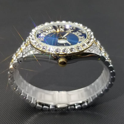 Blue Royal Dial Diamond and Gold Watch – Fully Iced Out Luxury Edition
